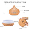 500ml Air Humidifier Aromatherapy Essential Oil Diffuser Wood Grain Ultrasonic Remote Control 7 Color Lights For Home Bedroom