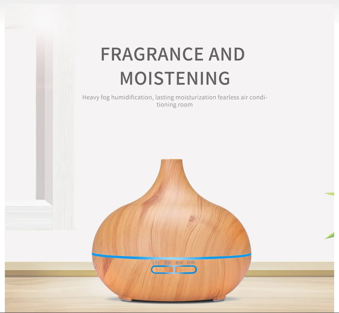 500ml Air Humidifier Aromatherapy Essential Oil Diffuser Wood Grain Ultrasonic Remote Control 7 Color Lights For Home Bedroom