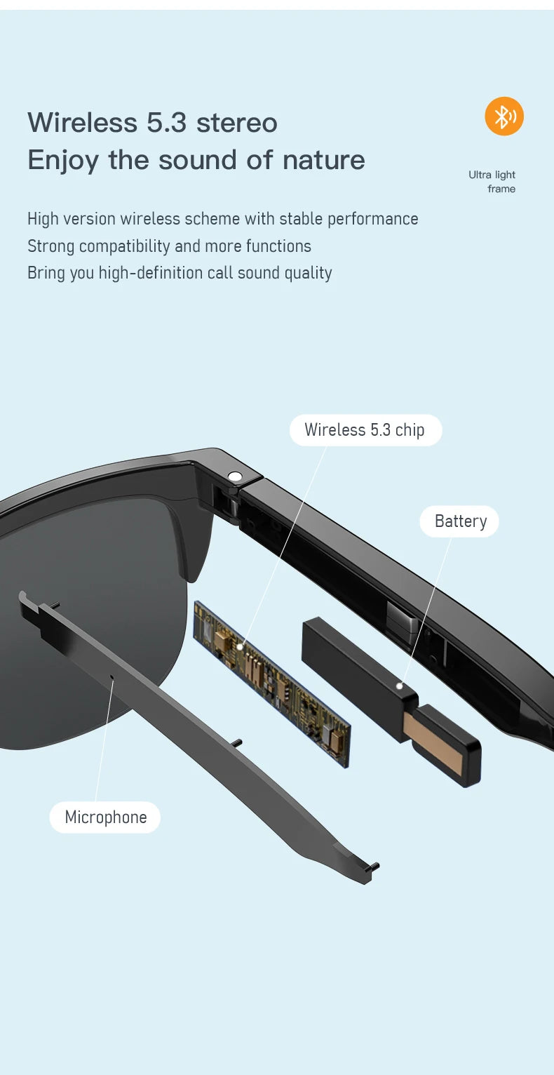 F06 Connected Bezel IP4 Waterproof Parasol Wireless Stereo Android Glasses With Bluetooth Headphones Sport Electric Scooter Men