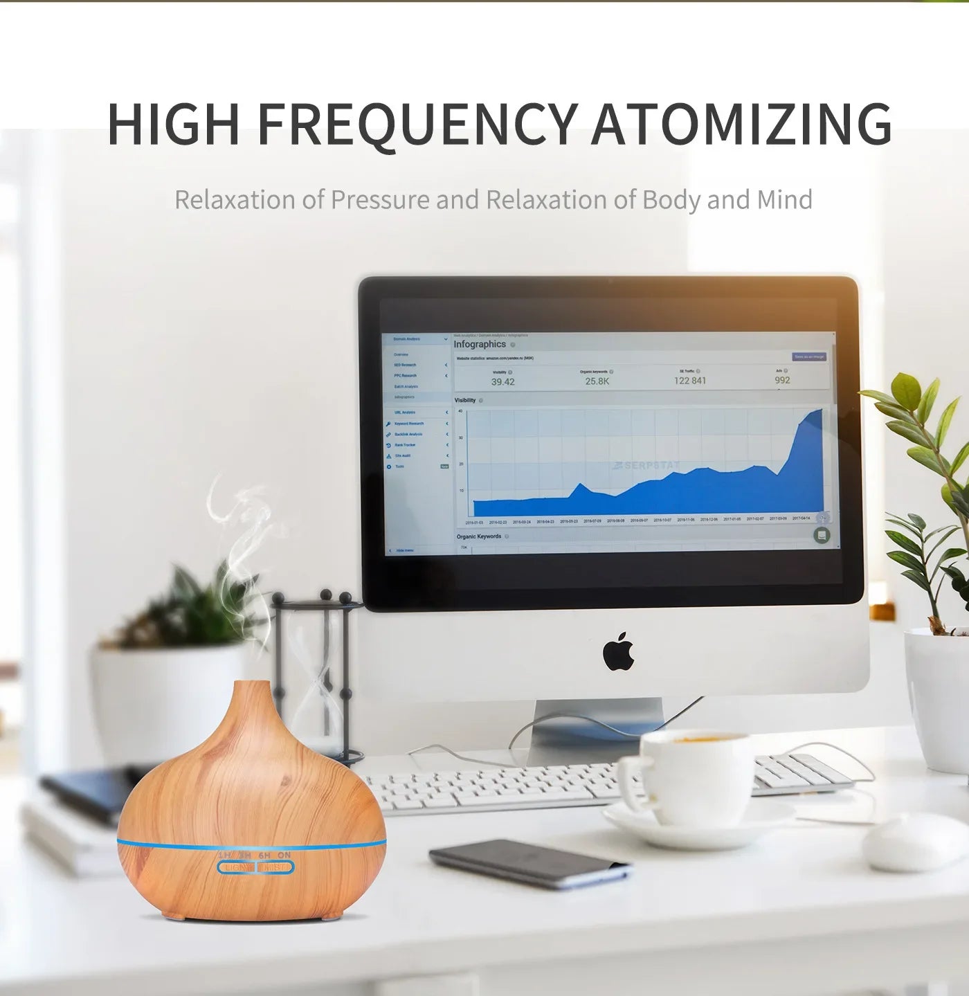 500ml Air Humidifier Aromatherapy Essential Oil Diffuser Wood Grain Ultrasonic Remote Control 7 Color Lights For Home Bedroom